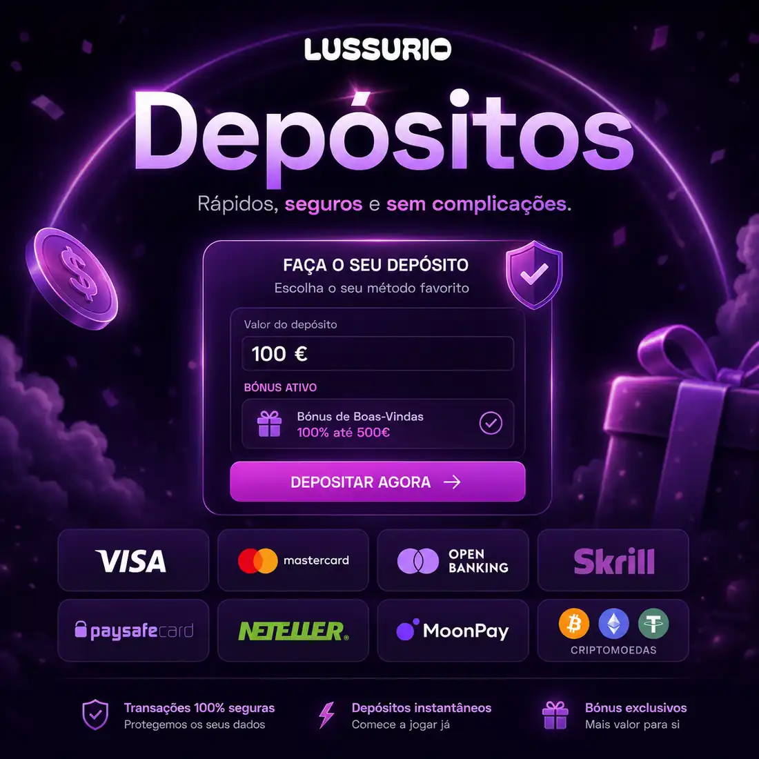 Pagamentos no Lussurio para jogadores em Portugal